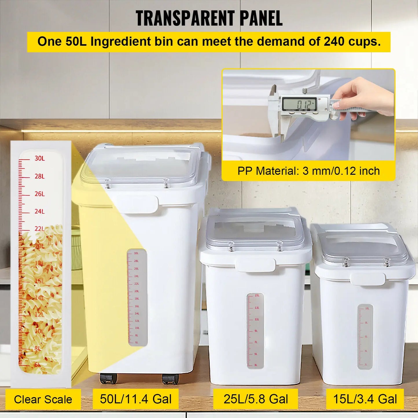 VEVOR Multi-Size Dry Ingredient Storage Bin with Shovel Caster Dustproof Healthy Soybeans Restaurant Kitchen Commercial Home Use