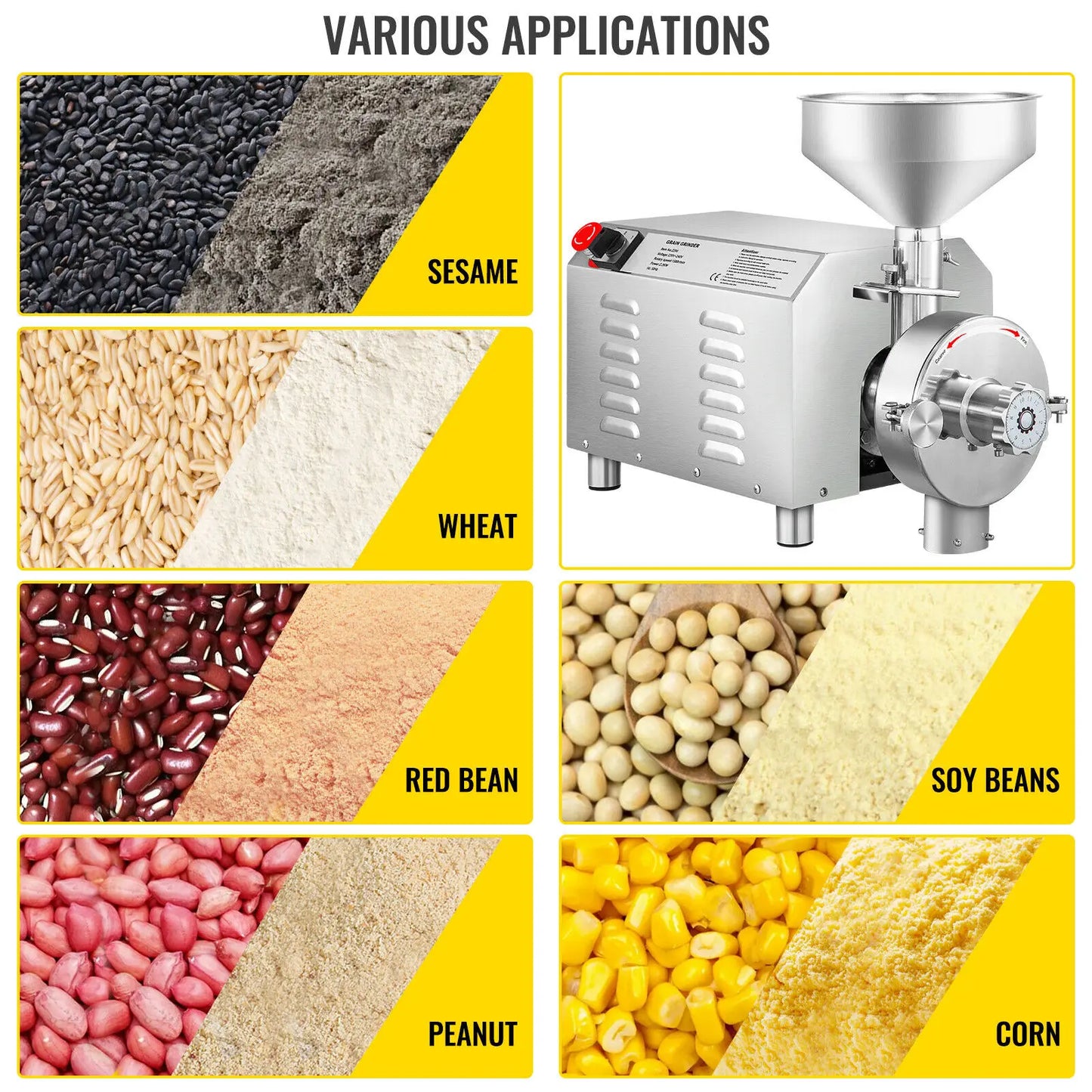 VEVOR Electric Grain Grinder 50KG 2200W Commercial Grinding Machine for Dry Grain Soybean Corn Spice Herb Coffee Bean Wheat Rice