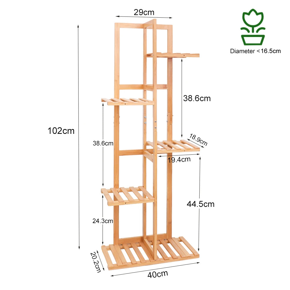 Estante de bambú de 5 / 6 niveles para plantas, soporte para macetas múltiples, estante para interior y exterior, estantería de exhibición para Patio