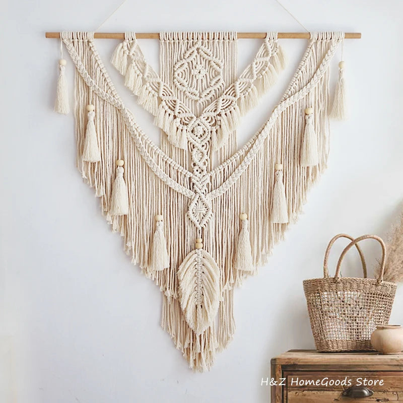 Tapiz bohemio nórdico de macramé con borlas para colgar en la pared, tapiz bohemio tejido a mano para decoración del hogar, sala de estar, dormitorio, decoración de la casa