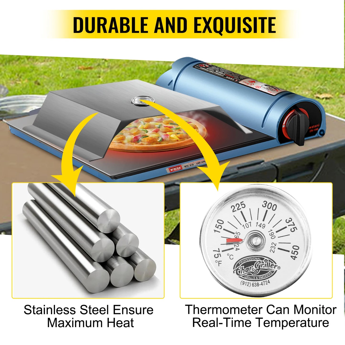 VEVOR Kit de horno para Pizza de 13 pulgadas, acero inoxidable, duradero, incluye cámara para Pizza, fácil de operar, jardines al aire libre, terrazas, uso doméstico