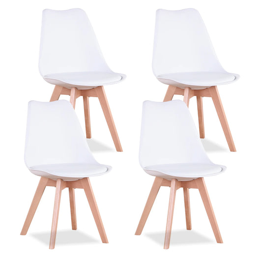 EGOONM Set of 4 Nordic Dining Chairs Inspired Solid Wood Plastic Padded Seat w/ PU Cushion for Living Room Office Furniture Home