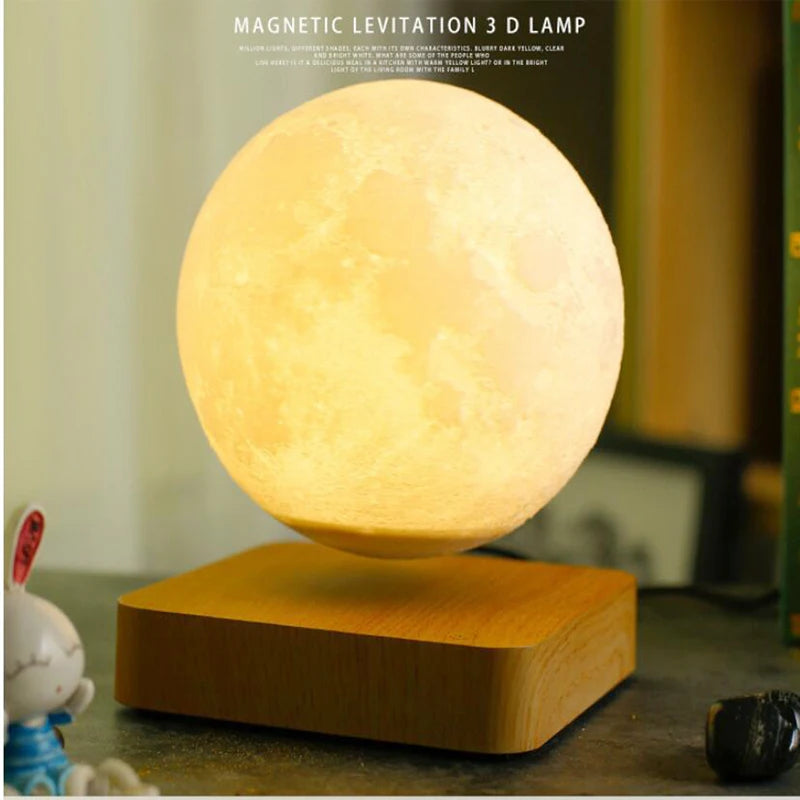 Nouvelle impression 3D LED veilleuse créative tactile lévitation magnétique lune lampes 3 couleurs rotatif flottant atmosphère lampe cadeau