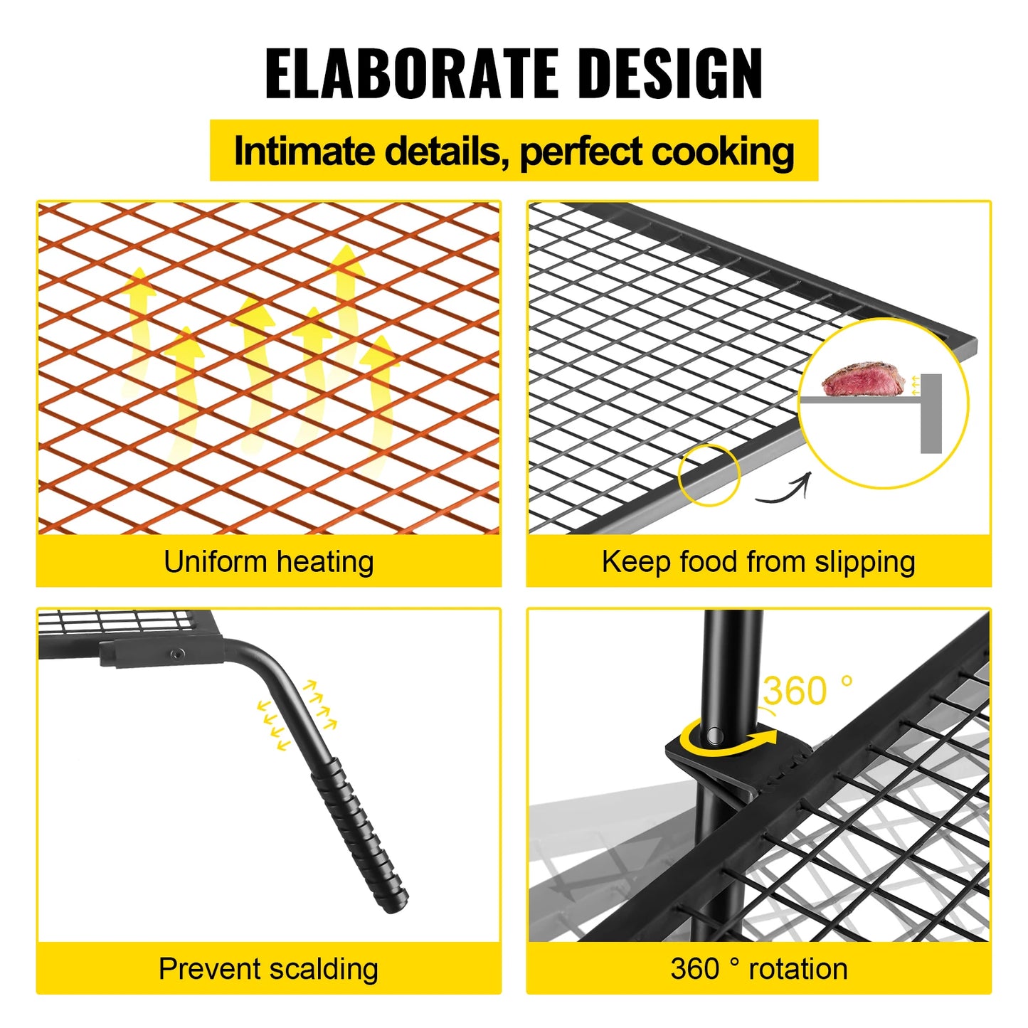 VEVOR – support de gril à charbon de bois pivotant simple et Double couche, grilles à viande en carbone, feu de camp pour Camping en plein air, cuisson au BBQ à la flamme