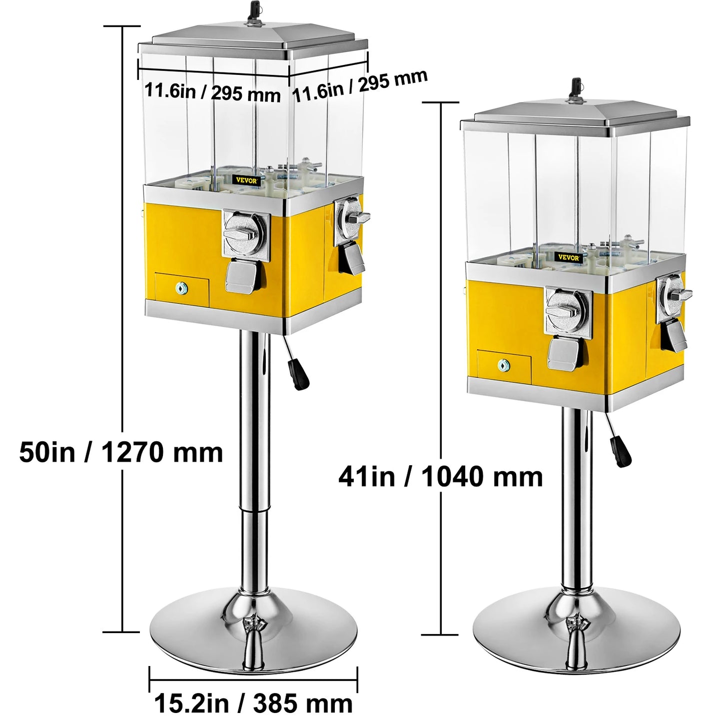 VEVOR-máquina de chicles con soporte, dispensador de dulces de un cuarto, máquina expendedora cuadrada giratoria de cuatro compartimentos, ruedas ajustables