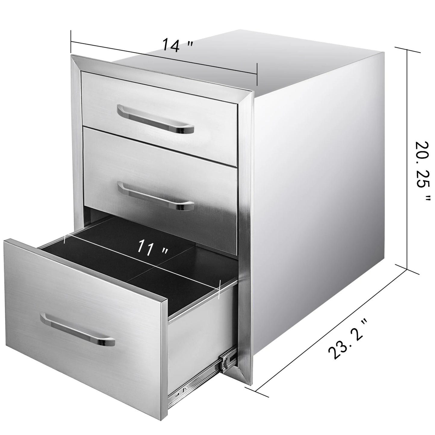 VEVOR Stainless Steel Outdoor Kitchen Drawer Triple Tier W/ Handle & Venting Panel Cabinet BBQ Island Storing Cookware Tableware