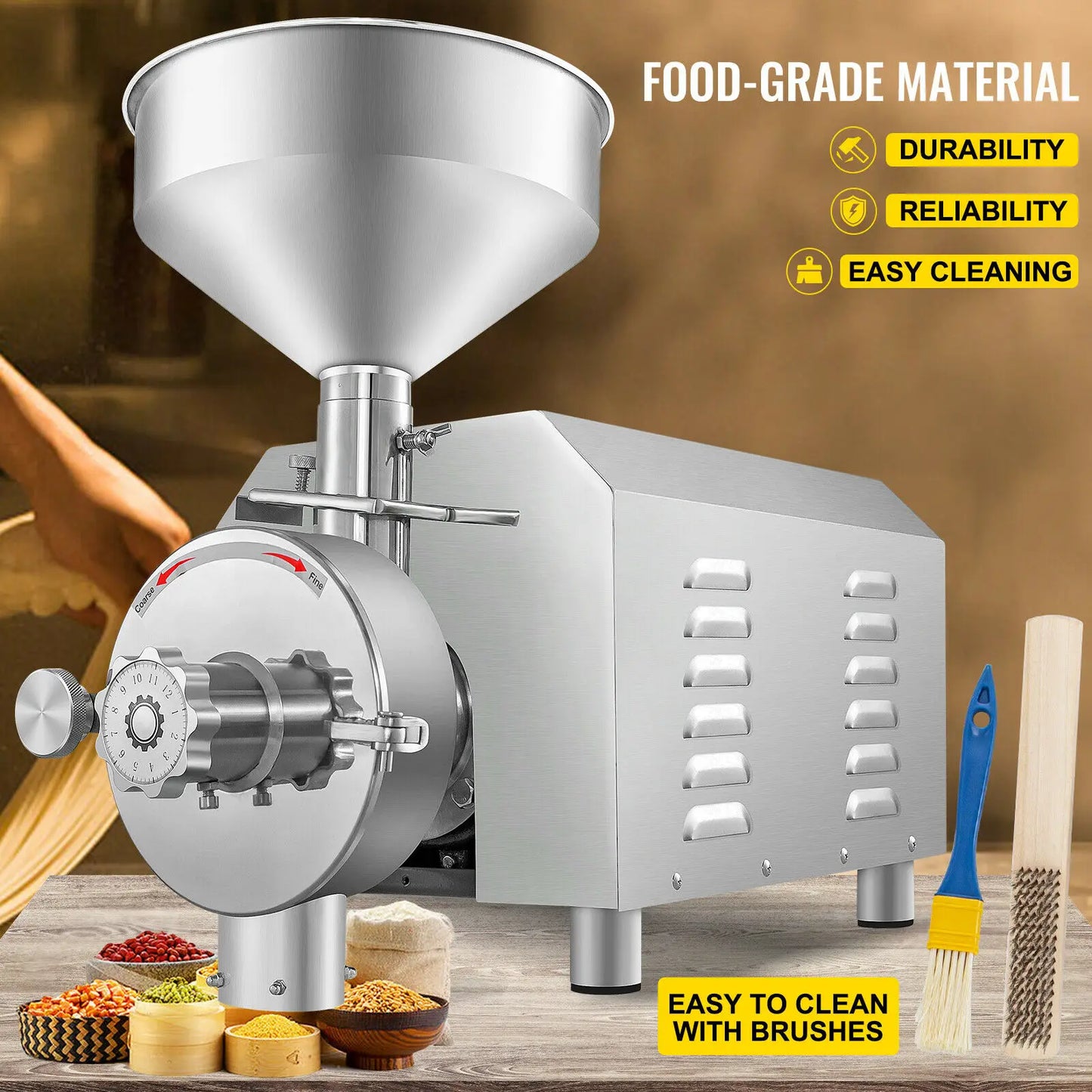 VEVOR Molinillo de Grano Eléctrico 50 KG 2200 W Rectificadora Comercial para Grano Seco Soja Maíz Especias Hierbas Café Grano Trigo Arroz