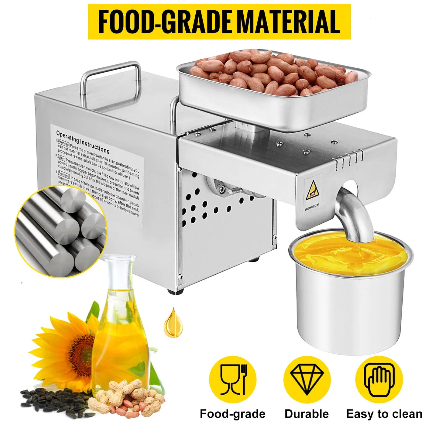 VEVOR – extracteur d'huile électrique automatique, presse à huile pour usage domestique et commercial, sésame, canola, graines de tournesol, cacahuètes, noix