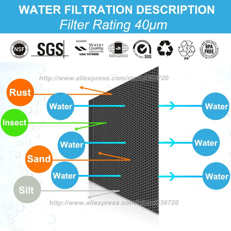 Filtro de agua presedimento giratorio reutilizable para toda la casa, 2700L/H, 40 micras, sistema de prefiltro de agua, 3/4" FNPT + 1/2"MNPT, latón