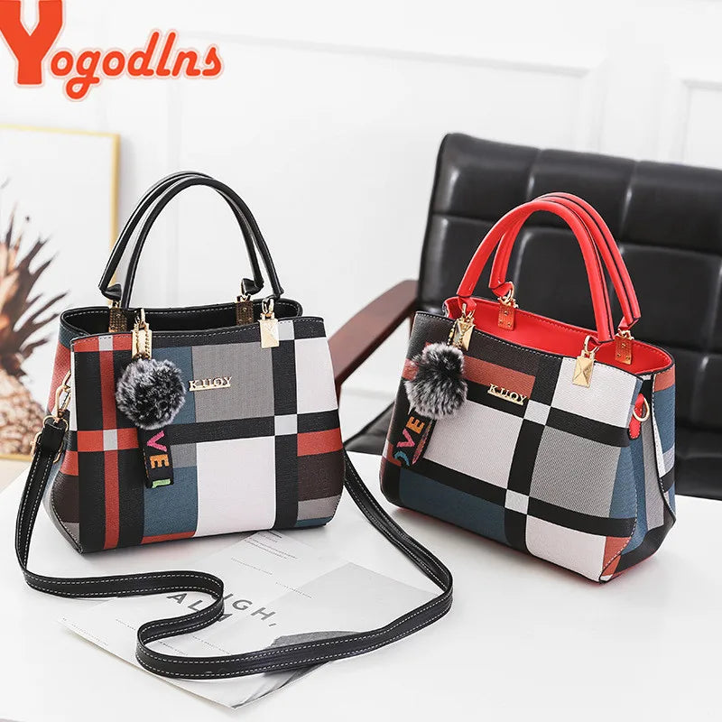 Yogodlns nuevo bolso de lujo para mujer, bandolera de moda con costuras, bolso de hombro a cuadros de marca de diseñador, bolsos de mano para mujer