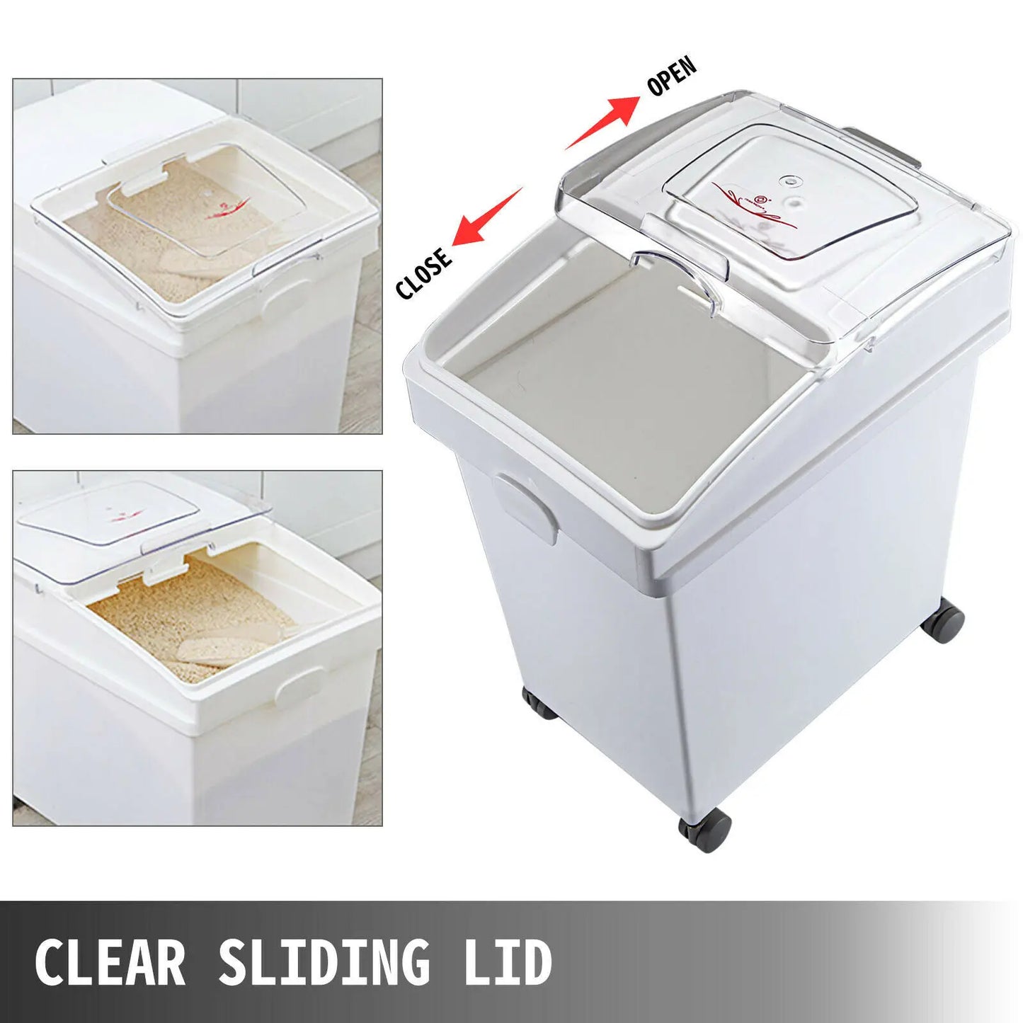 VEVOR Dry Ingredient Storage Bin with Scoop Caster Reliable Dustproof Healthy Flour Soybeans Restaurant Kitchen Commercial Home