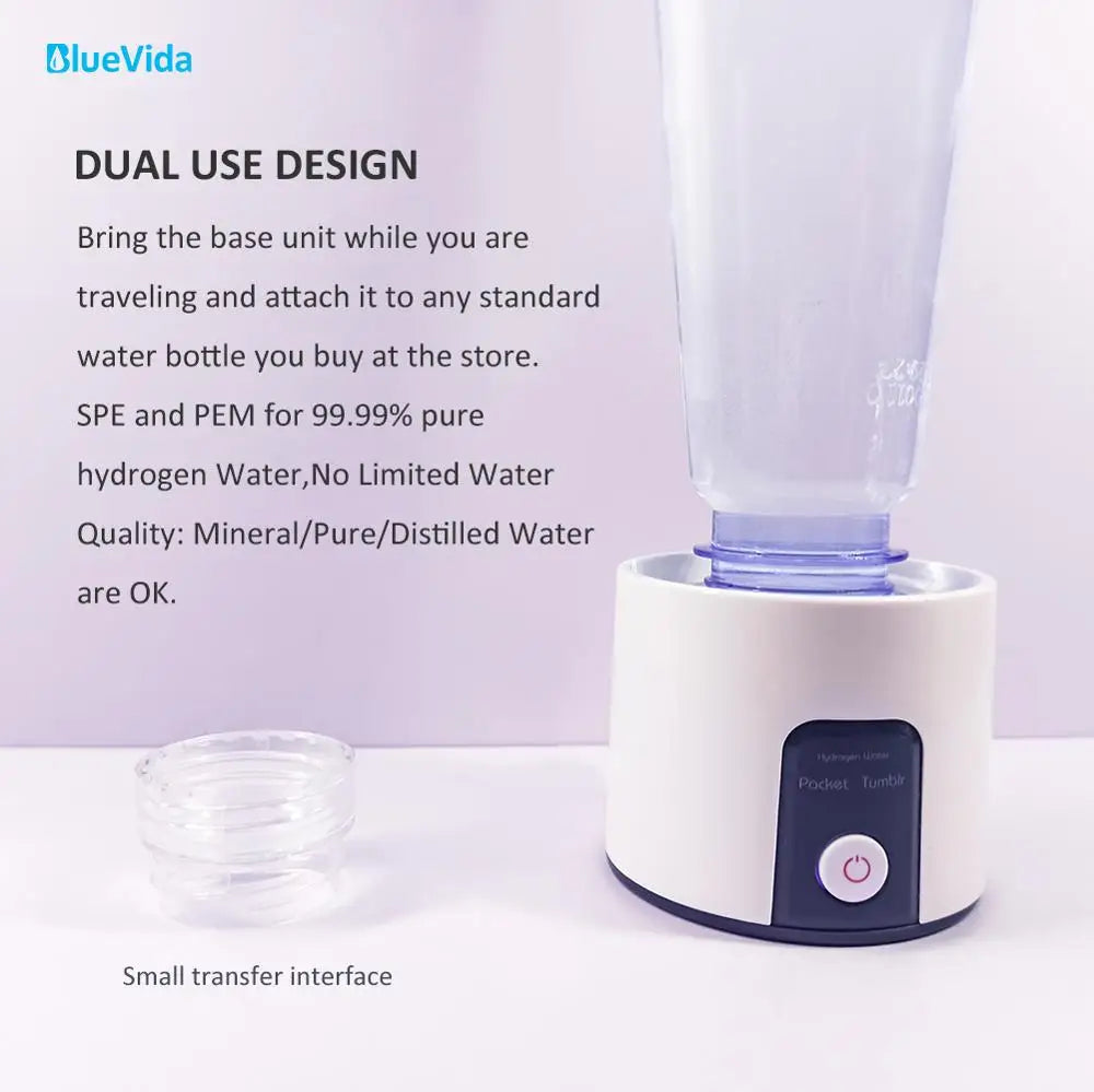 Bluevida – générateur d'eau et d'hydrogène Portable et facile à utiliser, 3000ppb, SPE PEM, bouteille d'inhalation H2 à double chambre avec adaptateur et Kit