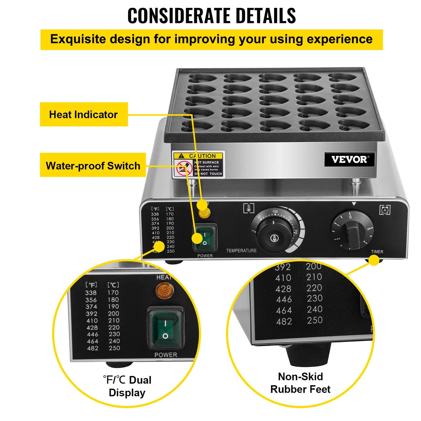 VEVOR 25 agujeros en forma de corazón Mini panqueque holandés Waffle Maker máquina eléctrica que hace la máquina Gofrera Gaufre electrodomésticos de cocina