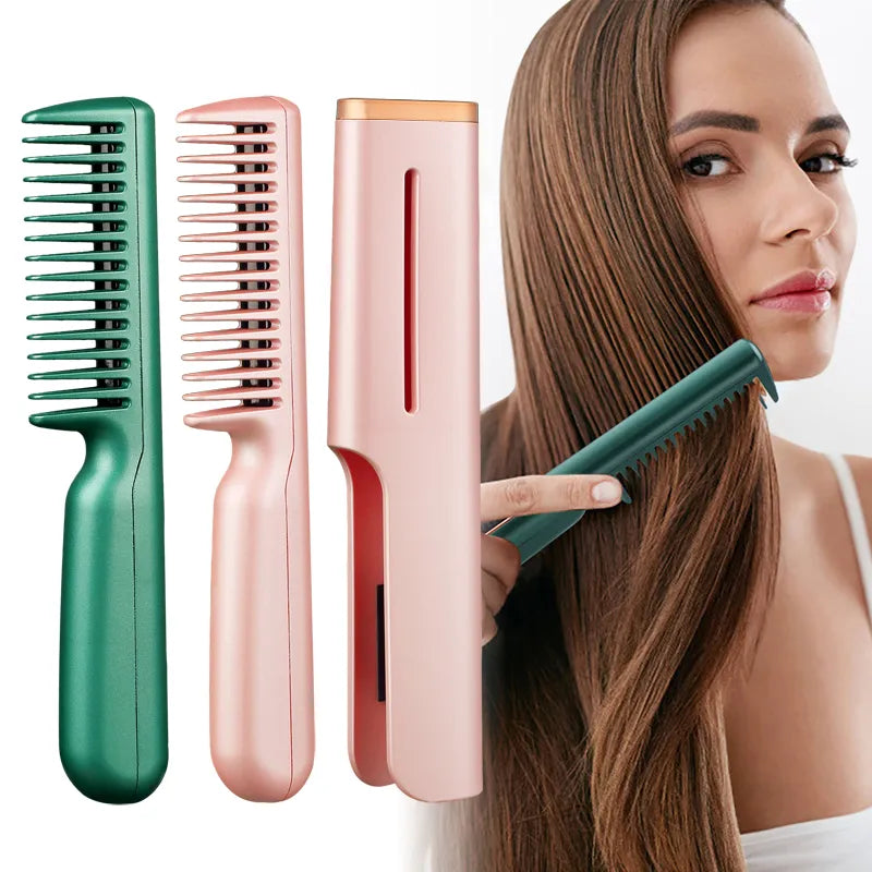 Electric Hair Straightening Brush Rotating 2 in 1 Professional Mini Hair Straightener Curler Smoothing Comb Iron for Hair Styler