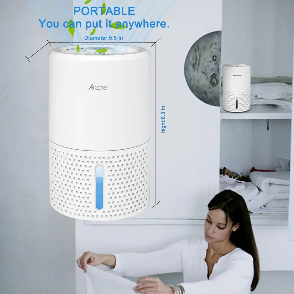 Acare Déshumidificateur Absorbeurs d'humidité Sécheur d'air avec réservoir d'eau de 900 ml Déshumidificateur d'air Silencieux pour la Maison sous-Sol Salle de Bain Armoire