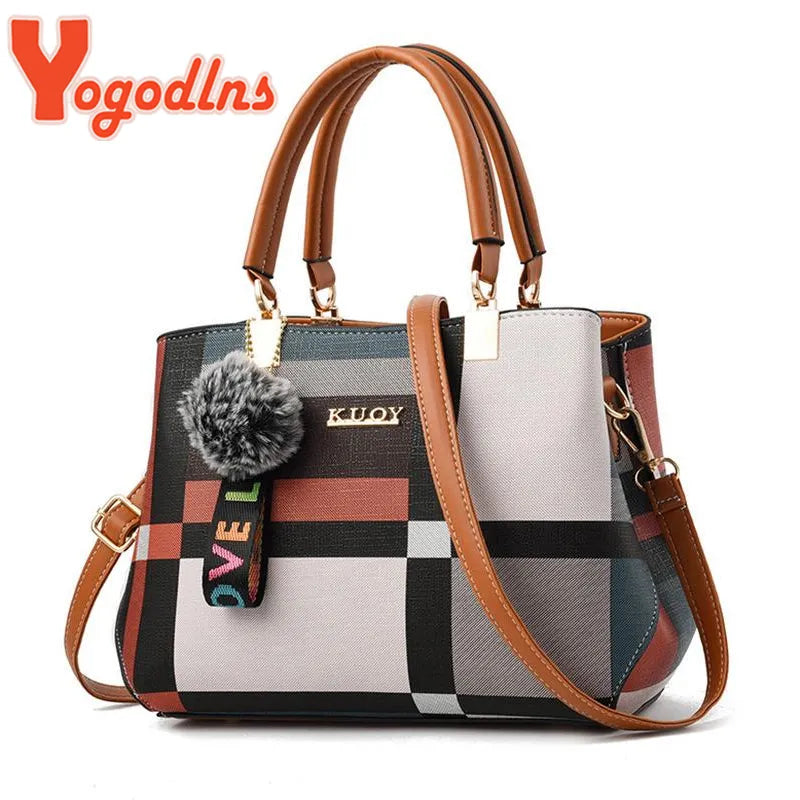 Yogodlns nuevo bolso de lujo para mujer, bandolera de moda con costuras, bolso de hombro a cuadros de marca de diseñador, bolsos de mano para mujer