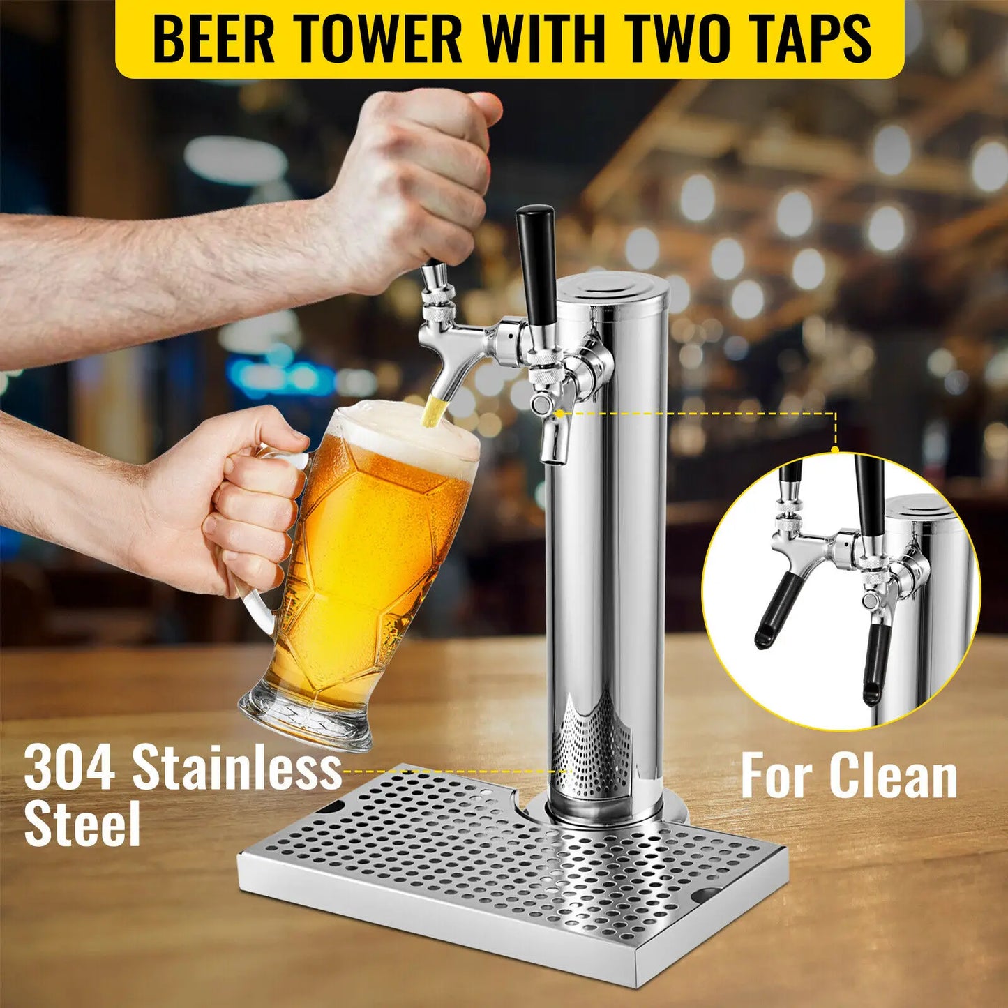 VEVOR Homebrew Draft Beer Tower One/Two Tap Stainless Steel Deluxe Kegerator Tower Kit W/ Dual Gauge Regulator Bar Accessories