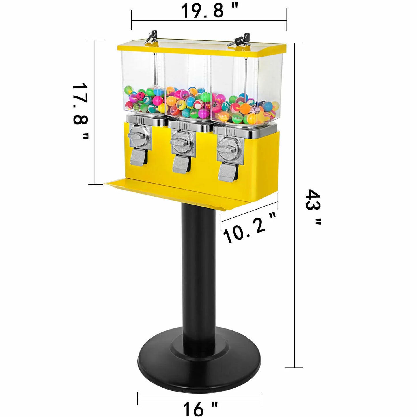 VEVOR Triple Candy Gumball Vending Machine Dispenser W/ Keys Outdoor Amusement Park Gaming Store Selling Bouncy Ball Capsule Toy