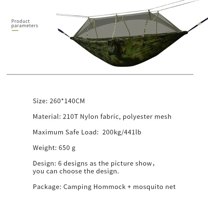 Hamaca portátil para acampar al aire libre, columpio para 1-2 personas con mosquitera, cama colgante, hamaca para dormir turística ultraligera