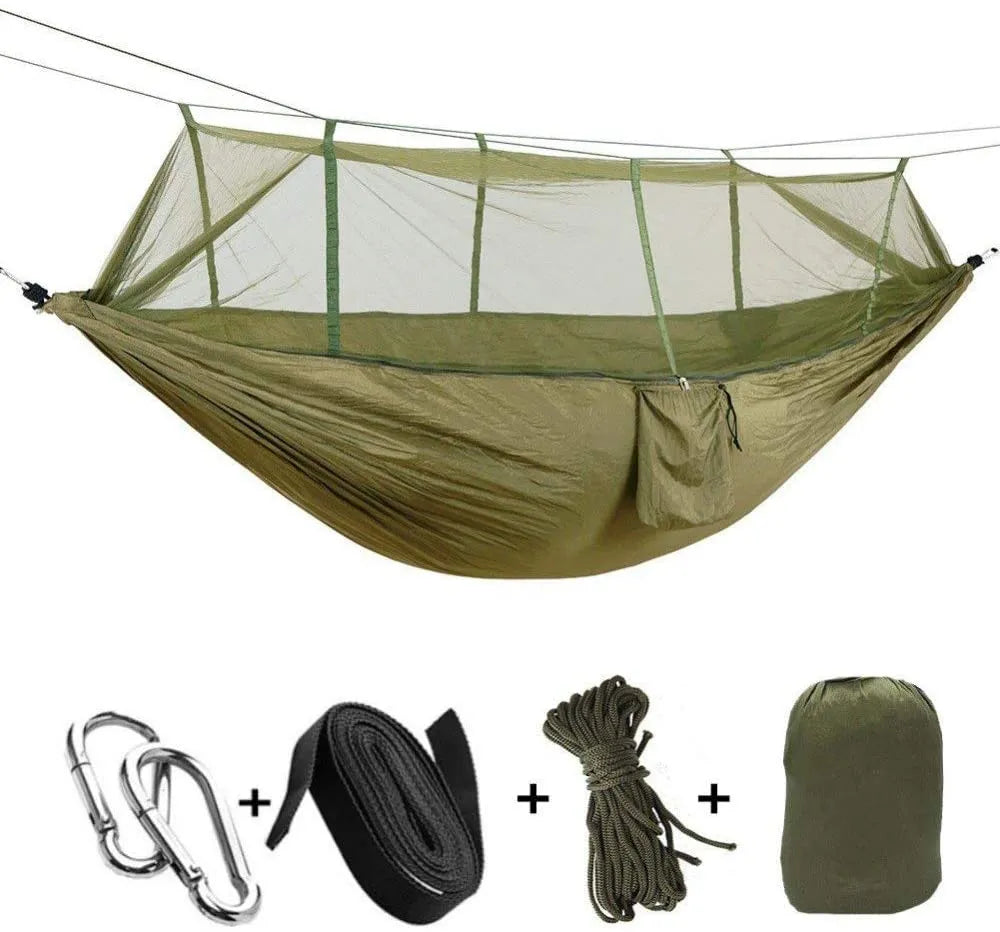 Hamaca de jardín para acampada para 2 personas con mosquitera, muebles de exterior, cama resistente, tela de paracaídas, columpio para dormir, colgante portátil