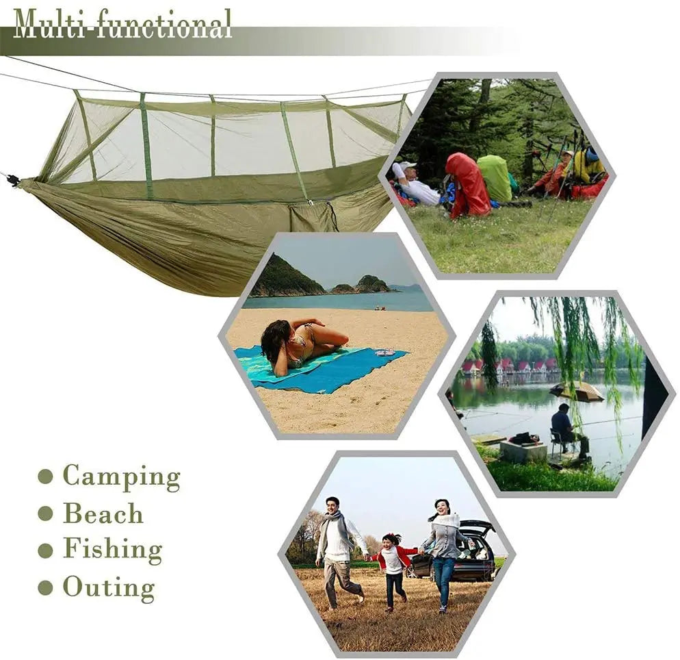 Hamac de jardin de Camping pour 2 personnes, avec moustiquaire, mobilier d'extérieur, lit en tissu Parachute, balançoire de sommeil Portable suspendue