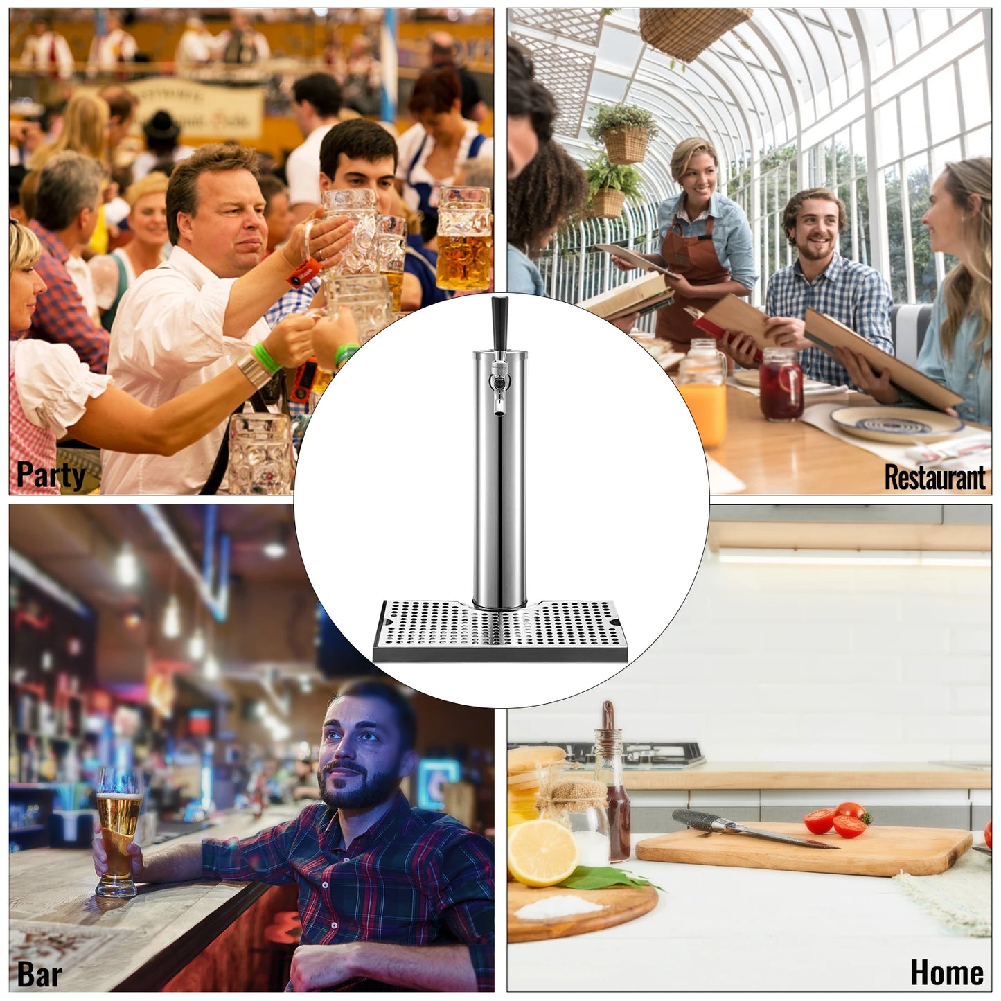 VEVOR Homebrew Beer Tower One Way Faucet with Drip Tray Stainless Steel Single Tap Column Wine Drink Dispenser Bar Accessories