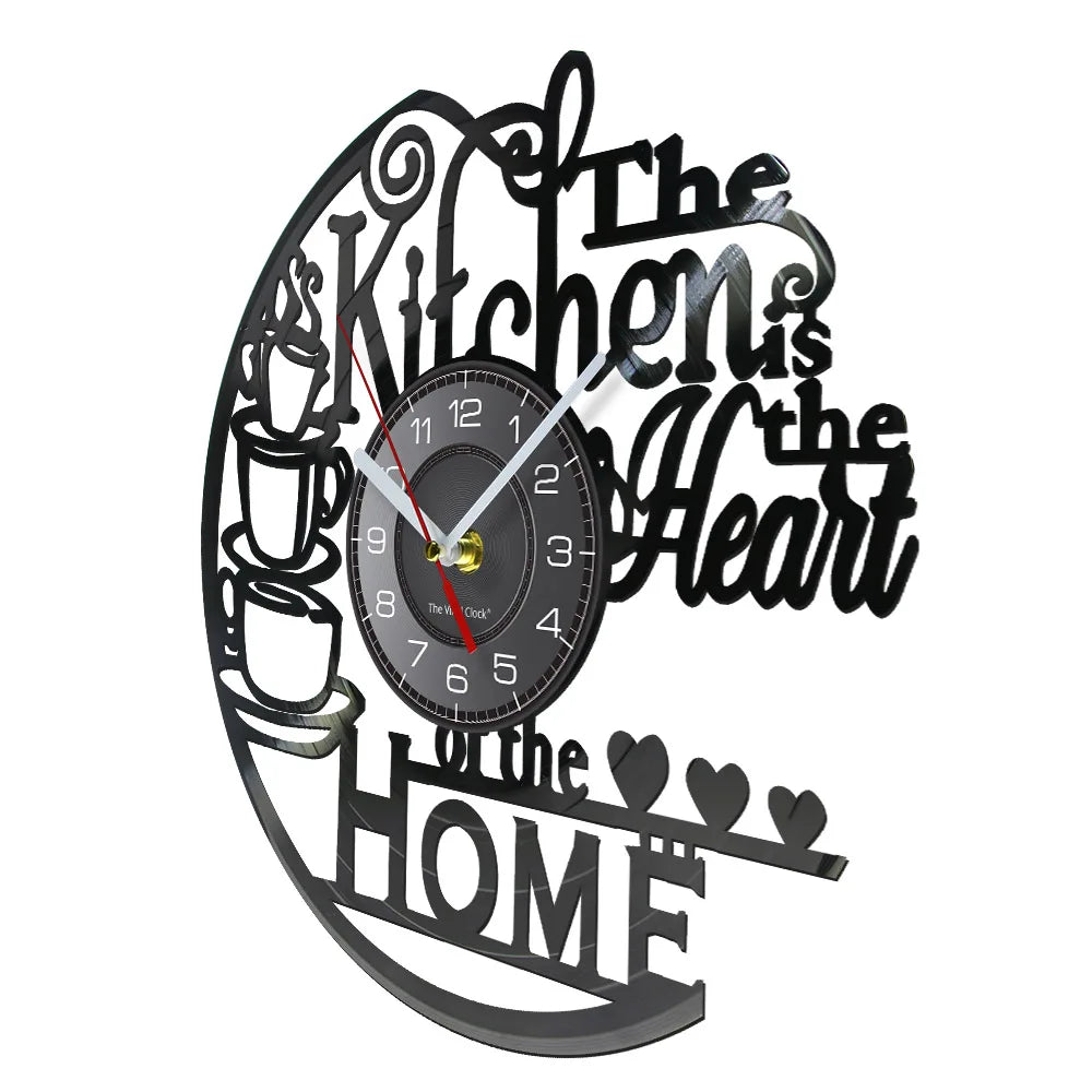 La cocina, el corazón del hogar, reloj de vinilo inspirado en el diseño moderno, reloj de pared de vinilo, decoración de cocina, relojes silenciosos