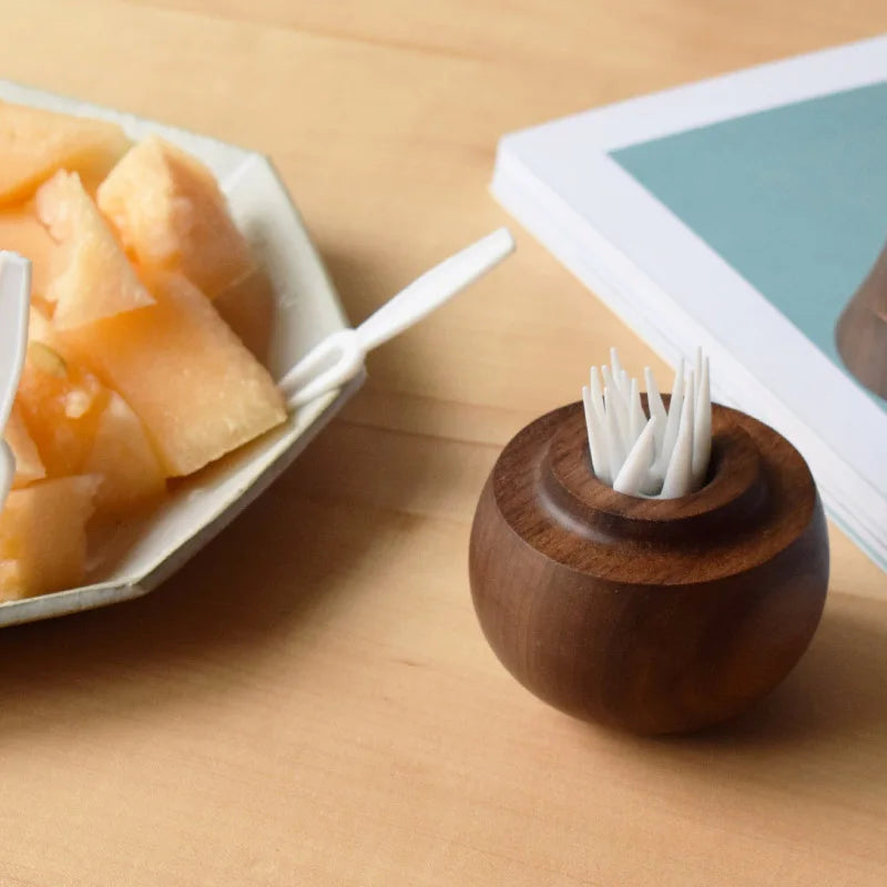 Almacenamiento de palillos de dientes de madera, organizador de palillos de dientes de nogal negro, forma de pera pequeña, tenedor de fruta, recipiente, artículos de cocina modernos y creativos