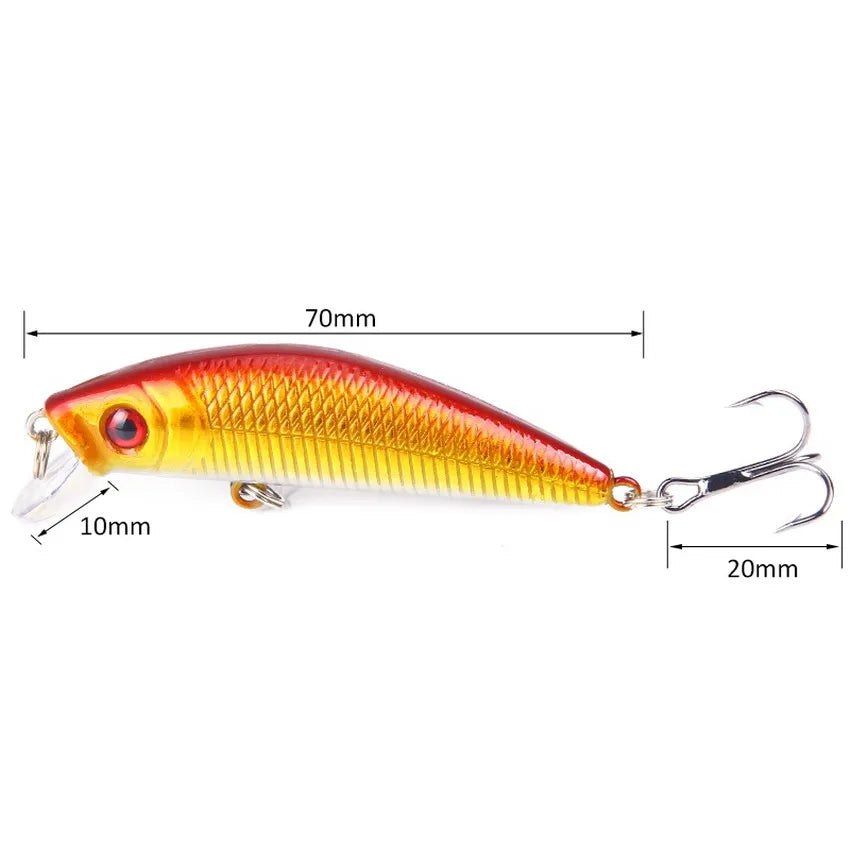 Aorace Minnow leurre de pêche 70mm 8g 3D yeux manivelle wobbler artificiel en plastique dur appât matériel de pêche