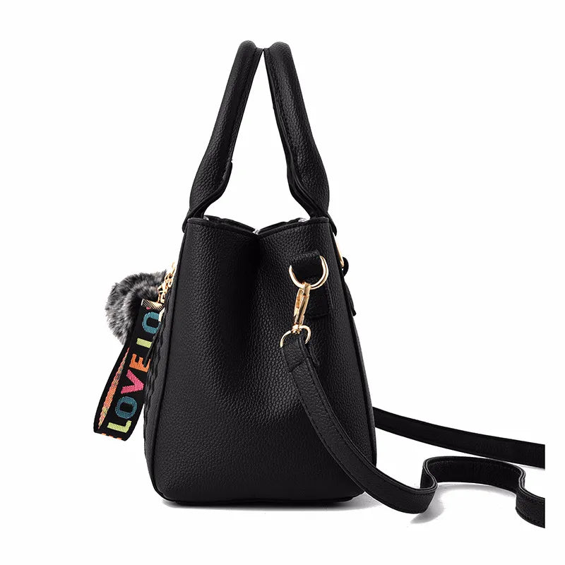 Embroidery Messenger Bags Women Leather Handbags Bags for Women Sac a Main Ladies hair ball Hand Bag