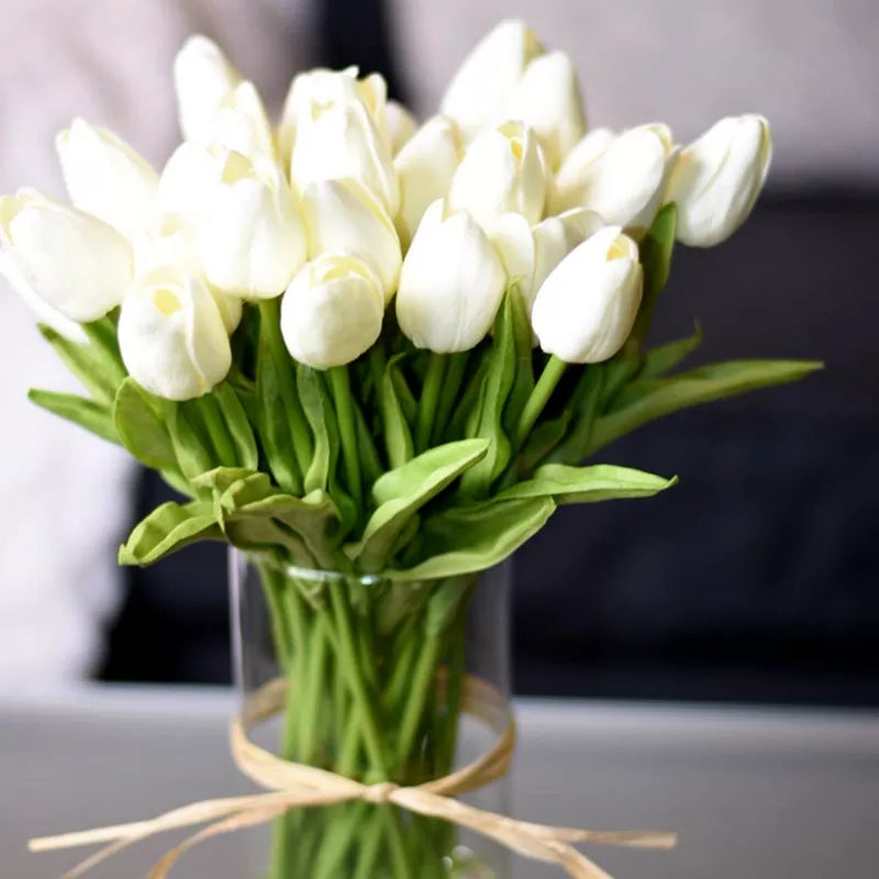 Bouquet de tulipes artificielles, 10 pièces, fausses fleurs PE, toucher réel, pour décoration de mariage, décoration de jardin de maison