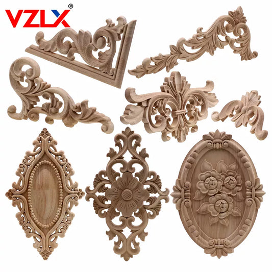 VZLX-figuras de madera talladas con flores naturales únicas, artesanías, apliques de esquina, marco, puerta de pared, muebles, tallado en madera decorativo