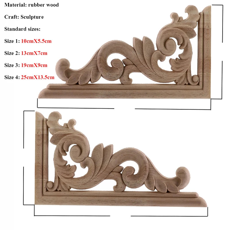 VZLX Unique Natural Floral Wood Carved Wooden Figurines Crafts Corner Appliques Frame Wall Door Furniture Woodcarving Decorative