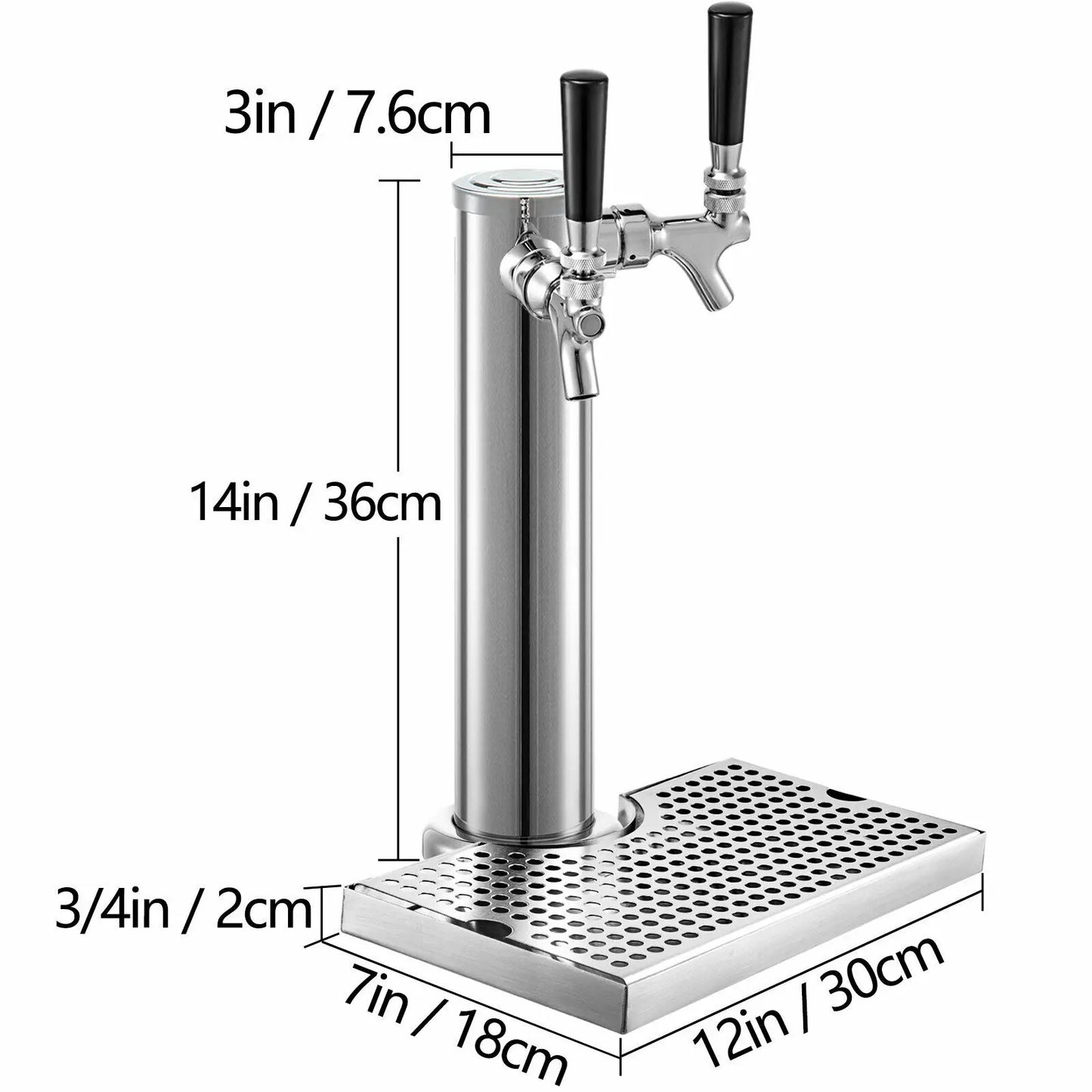 VEVOR Homebrew Draft Beer Tower One/Two Tap Stainless Steel Deluxe Kegerator Tower Kit W/ Dual Gauge Regulator Bar Accessories