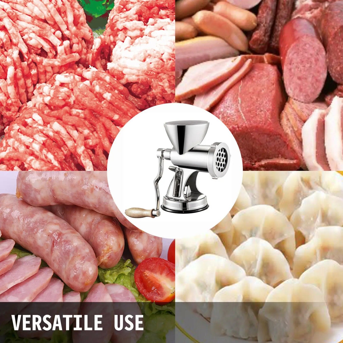 VEVOR Manual Mini Meat Mincer Food Processor Grinder Portable Chopper Blender Sausage Stuffer Stainless Steel for Beef Fish Home