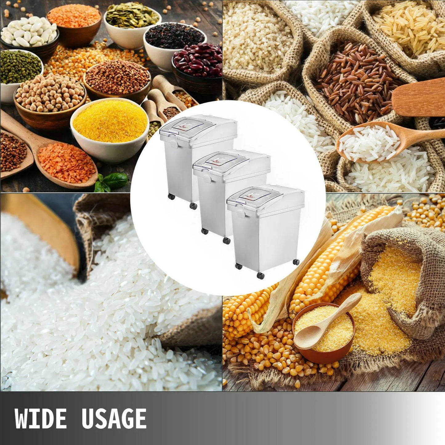 VEVOR-contenedor de almacenamiento de ingredientes secos, 25L, con cuchara, rueda, a prueba de polvo, harina de arroz, soja, para restaurante, cocina, comercial