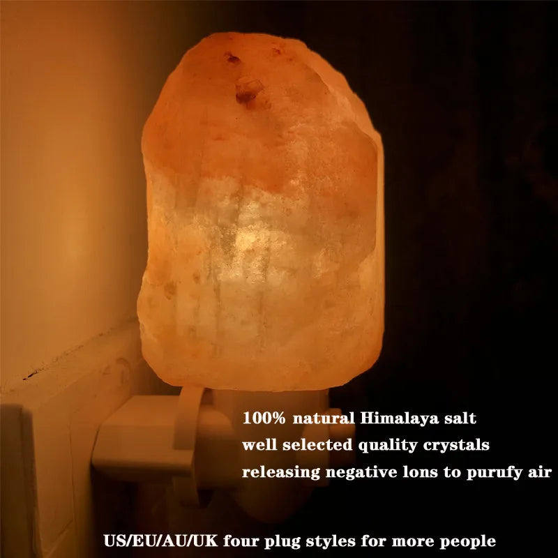 Lampe à sel de l'himalaya en cristal naturel sculpté à la main, veilleuse de décoration d'intérieur, purification de l'air avec prise, libération d'ions négatifs, blanc chaud