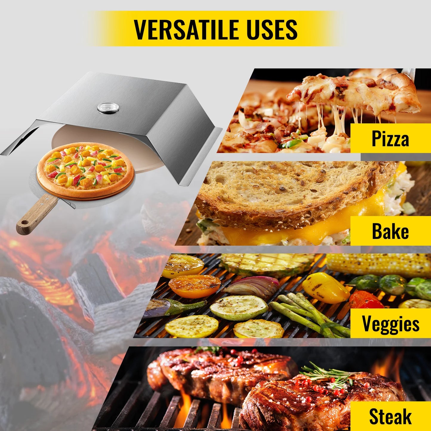 VEVOR 13 Inch Pizza Oven Kit Stainless Steel Durable Including Pizza Chamber  Easy to Operate Outdoor Gardens Terraces Home Use