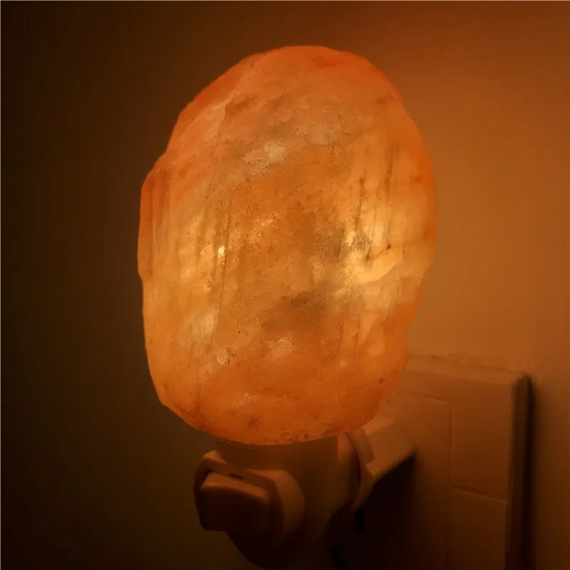 Lampe à sel de l'himalaya en cristal naturel sculpté à la main, veilleuse de décoration d'intérieur, purification de l'air avec prise, libération d'ions négatifs, blanc chaud