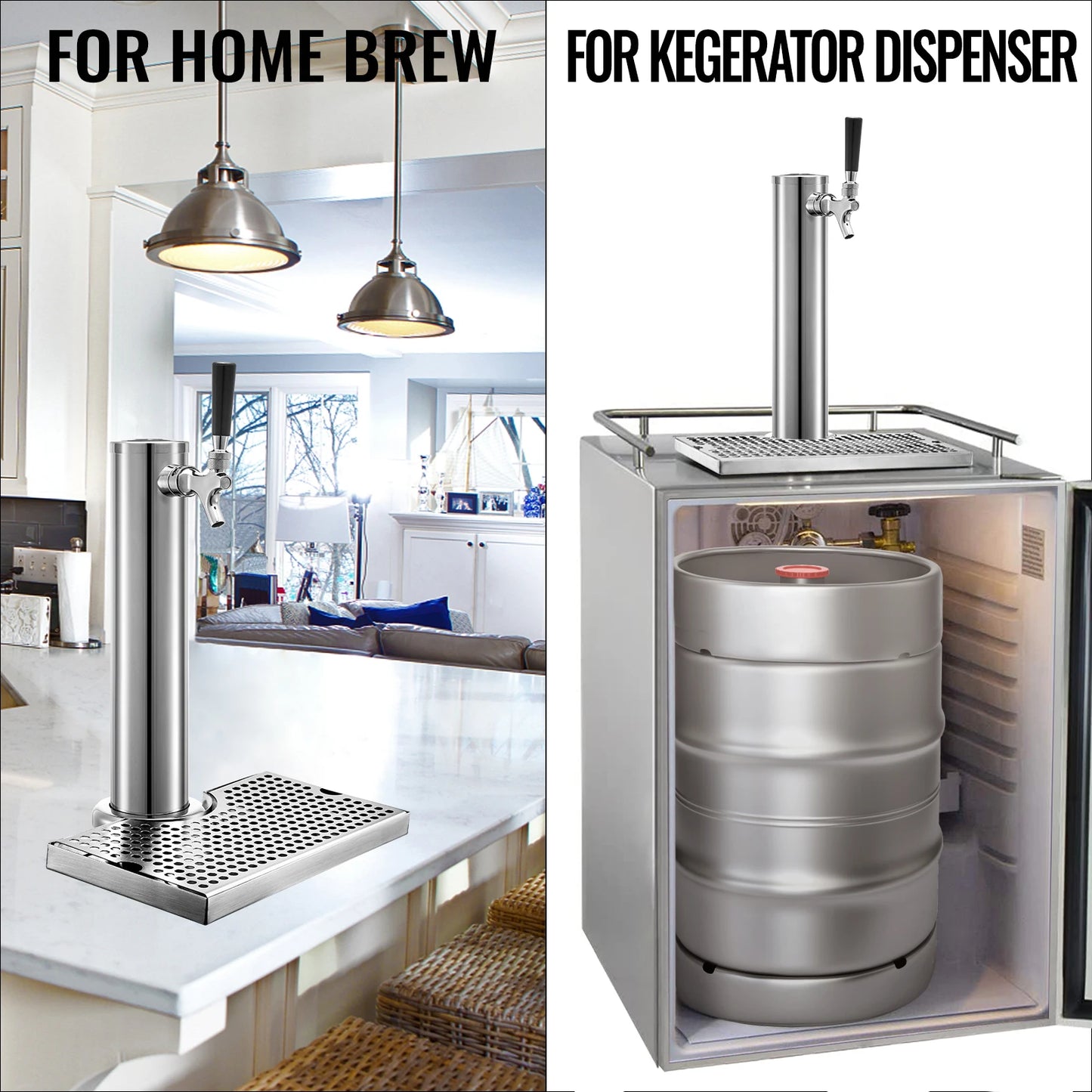 VEVOR-Torre de cerveza Homebrew, grifo unidireccional con bandeja de goteo, columna de grifo único de acero inoxidable, accesorios de barra dispensadora de bebidas y vino