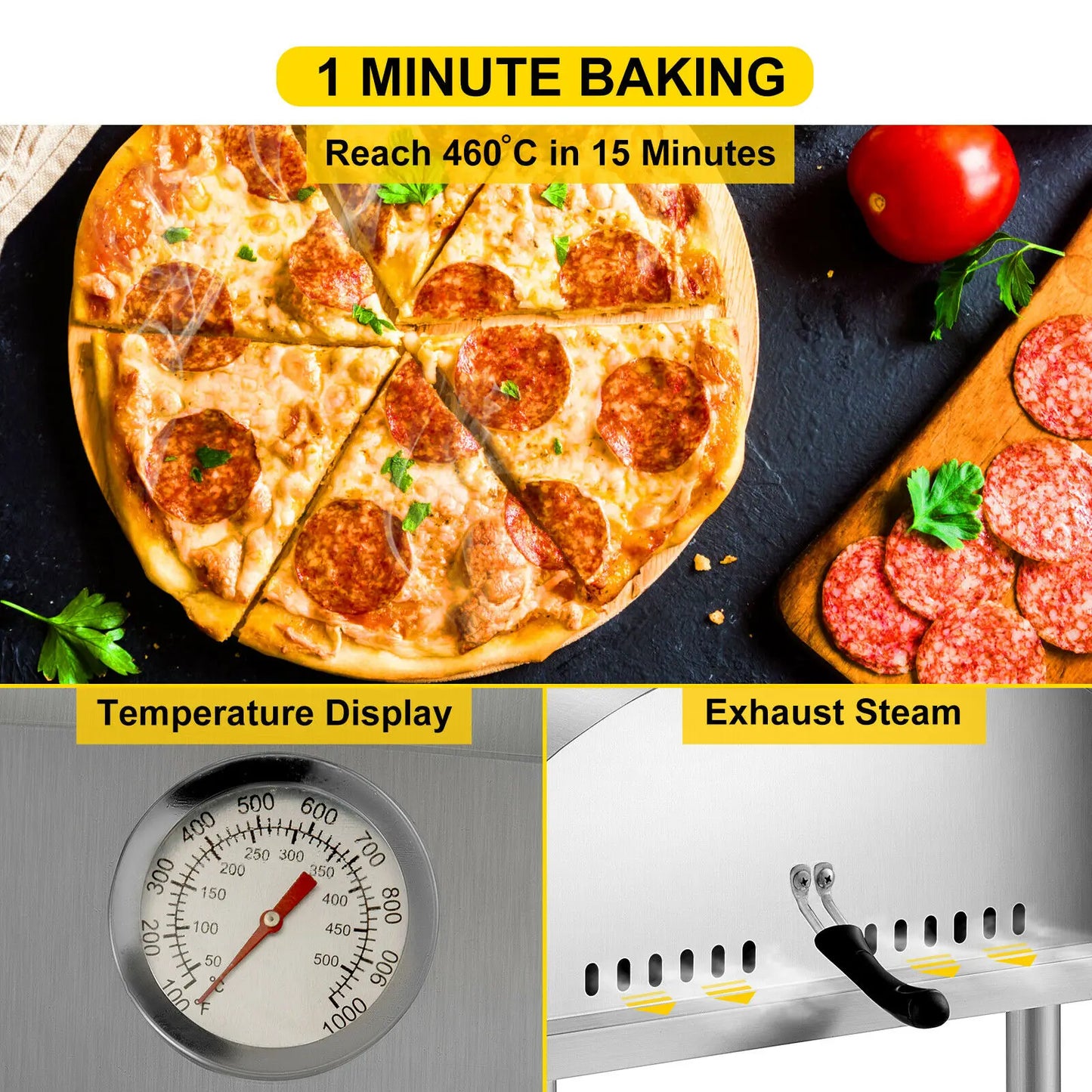 VEVOR 12" Portable Pizza Oven Wood Fired Food Grade Stainless Steel for Outdoor BBQ Picnics Baking Pizza, Bread, Shrimp, Sausage