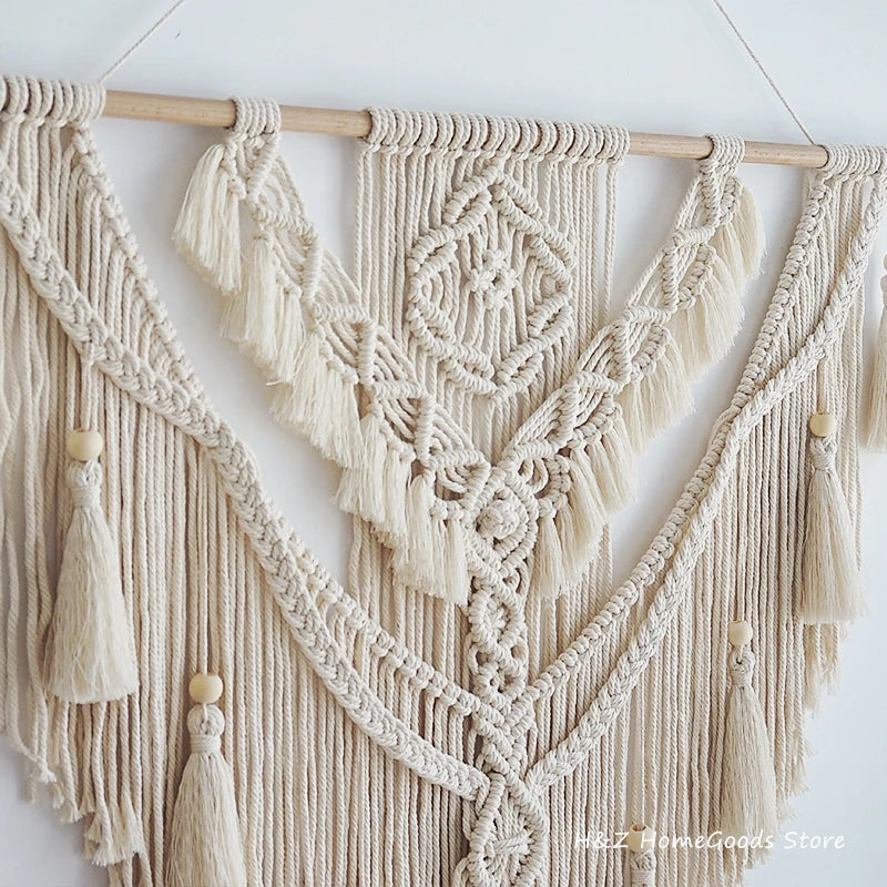 Tapiz bohemio nórdico de macramé con borlas para colgar en la pared, tapiz bohemio tejido a mano para decoración del hogar, sala de estar, dormitorio, decoración de la casa