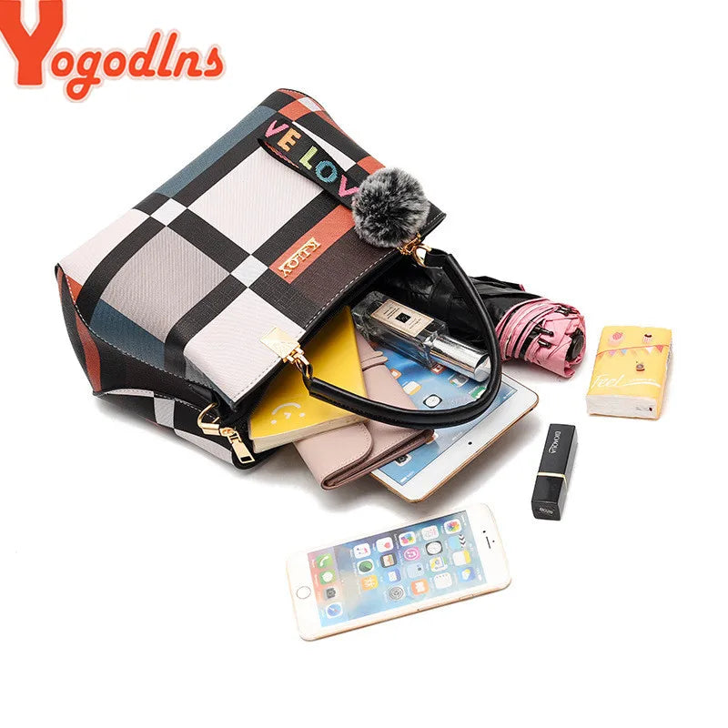 Yogodlns nuevo bolso de lujo para mujer, bandolera de moda con costuras, bolso de hombro a cuadros de marca de diseñador, bolsos de mano para mujer