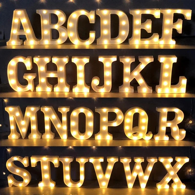 Lampe LED lumineuse avec lettres de l'alphabet et chiffres, veilleuse à piles, décoration pour la maison, mariage, anniversaire, fête de noël