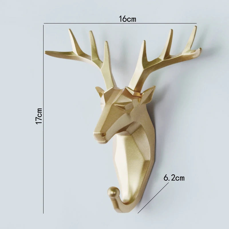 1Pc Nordic Deer Wall Hanging Coat Hook Punch-free Animal Head Key Hanger Home Storage Decoration Kitchen Ornament Accessories