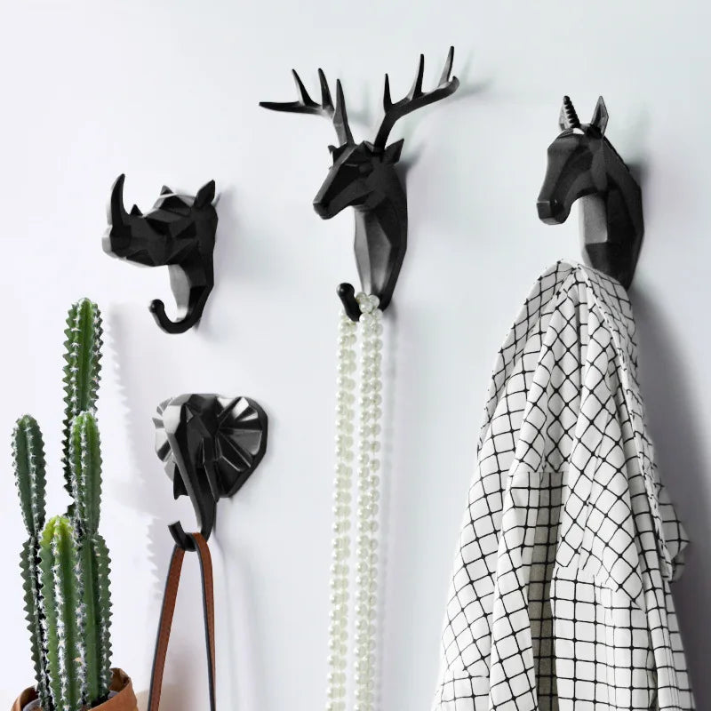 1Pc Nordic Deer Wall Hanging Coat Hook Punch-free Animal Head Key Hanger Home Storage Decoration Kitchen Ornament Accessories