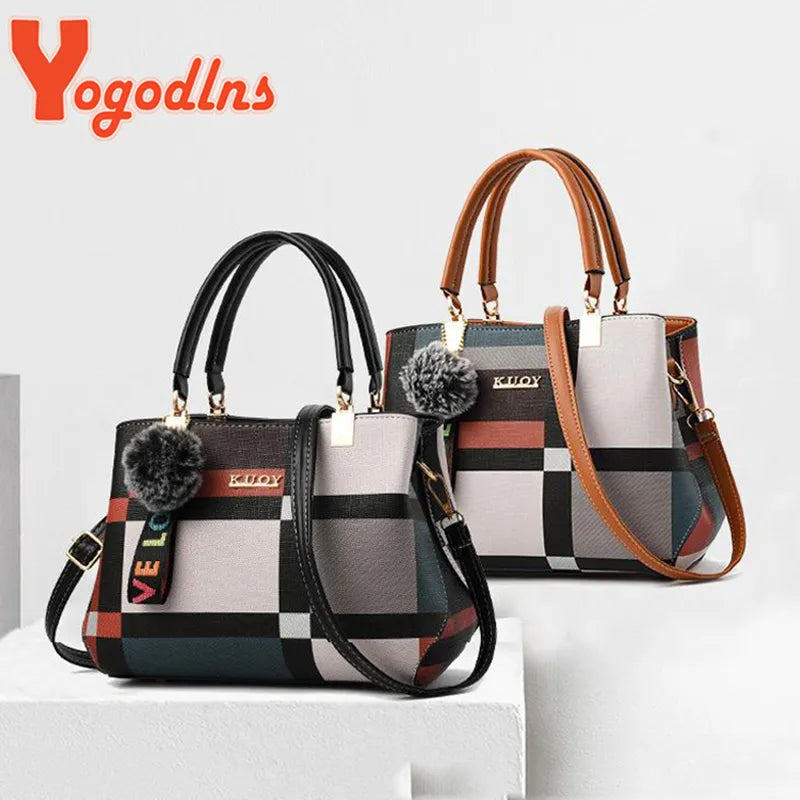 Yogodlns nuevo bolso de lujo para mujer, bandolera de moda con costuras, bolso de hombro a cuadros de marca de diseñador, bolsos de mano para mujer