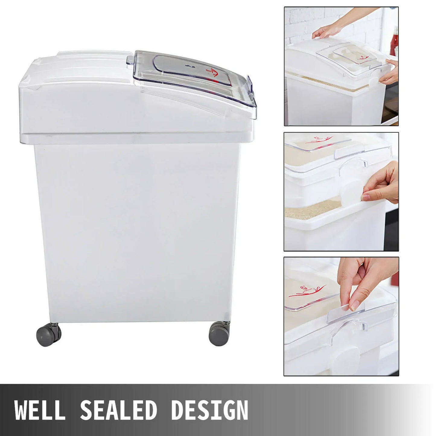 VEVOR Dry Ingredient Storage Bin with Scoop Caster Reliable Dustproof Healthy Flour Soybeans Restaurant Kitchen Commercial Home