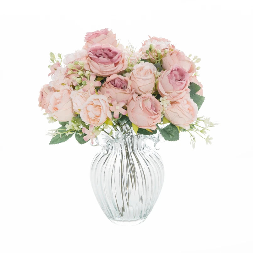 Vase à fleurs artificielles pour accessoires de décoration de maison, Scrapbook de mariage, pivoine, boîte à bonbons, Bouquet de roses en soie de noël