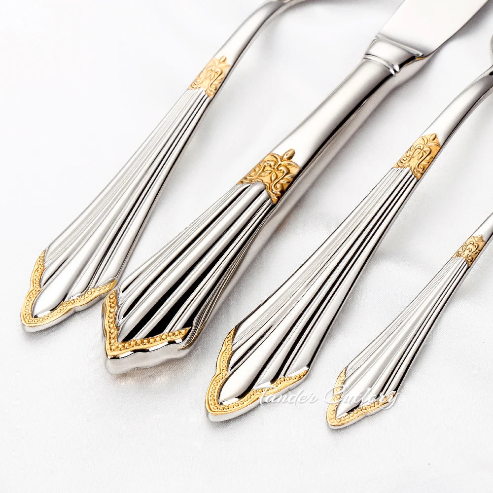 8/12/16/20/24Pcs Gold Plated Cutlery Stainless Steel Tableware Luxury Dinner Set Sliver Knife Fork Spoon Mirror Kitchen Utensils